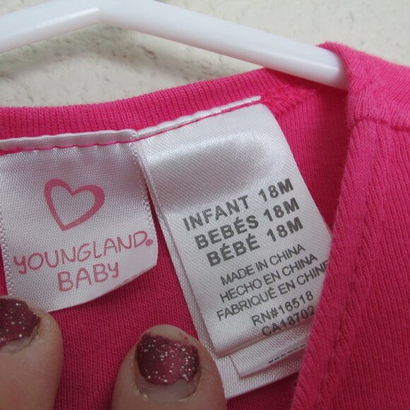 Youngland Baby Cardigan Sweater Girls 18M Pink Long Sleeve One Button Open Front - Picture 3 of 4